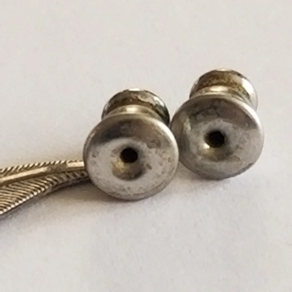 Vintage earrings Sterling Silver shield post Feather dangles 925 old pawn